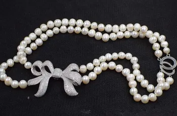 2rows gėlavandenių perlų balta netoli raundas 8-9mm karoliai 17-18inch didmeninė karoliukai pobūdis