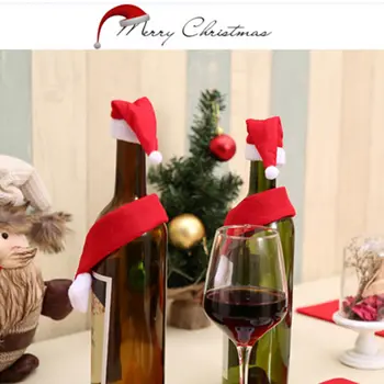 2VNT Kalėdų Skrybėlę, Šaliką Raudonojo Vyno Butelio Dekoracija Kalėdų Papuošalai Ne-Audiniai Kalėdų Dekoracijos, Mielos Dovanos, Stalo reikmenys