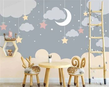 Beibehang 3D tapetai šiuolaikinės žvaigždėtas dangus, debesys sniego kalnų gyvūnų karšto oro balionu, vaikų, miegamojo fone sienų apdaila