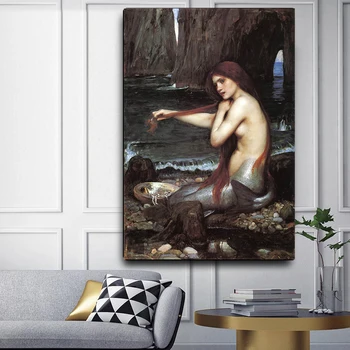 Citon William Waterhouse《Undinė》Drobė, aliejus, tapyba Pasaulyje Garsaus Kūrinio Plakato Nuotrauka Modernios Sienos Meno Dekoro Namų Puošybai