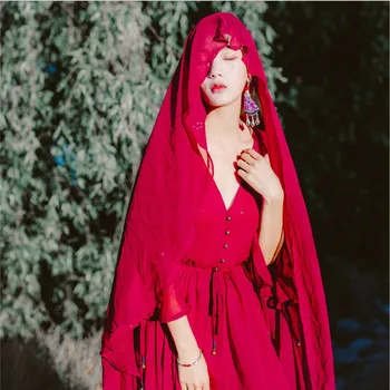 Elegantiška Vintage Raudona Suknelė Šifono Pynimas Rankovėmis V-Kaklo, Mygtuką, Ilgai Swing Suknelė Pavasario Vasaros Atostogų Paplūdimio Suknelės, Šaliai