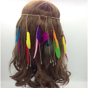 Karšto pardavimo Moterų Plunksnų galvos apdangalai, Plaukų Aksesuarų, Povo Plunksnų Galvos Juostų Indijos Bohemijos šalis, plaukų aksesuarai F0229