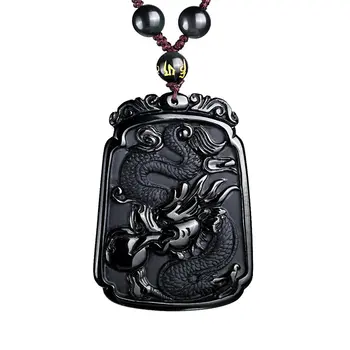 LETSFUN Fine Jewelry Grynos Natūralios Originali Obsidianas Žaisti Laimingas Drakonas Pakabukas Karoliai Nemokamas Pristatymas