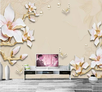 Papel de parede iškilumo Papuošalai Magnolija Kinų stiliaus 3d tapetai, freskos už kambarį, TV, sofa sienos miegamojo, virtuvės kavinė