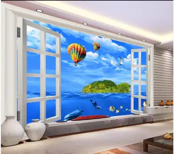 Pasirinktinius nuotraukų 3d tapetai Langą Jūros Pasaulyje Žuvų Salos fone kambarį namų dekoro 3d sienų freskomis tapetai, sienų ir 3 d