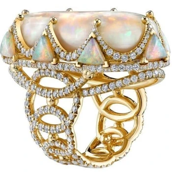 Perdėtas Negabaritinių Opal Apdaila Cirkonis Geometrinis Aukso Žiedai, Vestuvių, Sužadėtuvių Moterų Žiedą Dovanų Šalis