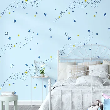 Viduržemio jūros regiono Stiliaus Blue Star Vaikų kambarys žvaigždėtas dangus tapetai berniukas šiuolaikinės paprastas miegamasis cartoon vaikų tapetai